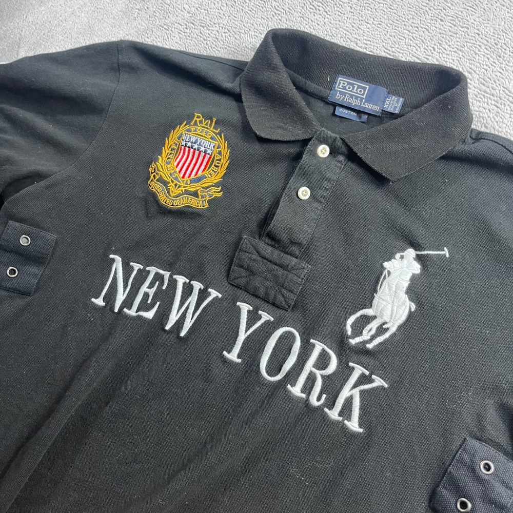 Polo Ralph Lauren Mens XXL New York Big Pony Crest Polo Shirt Black Custom Fit